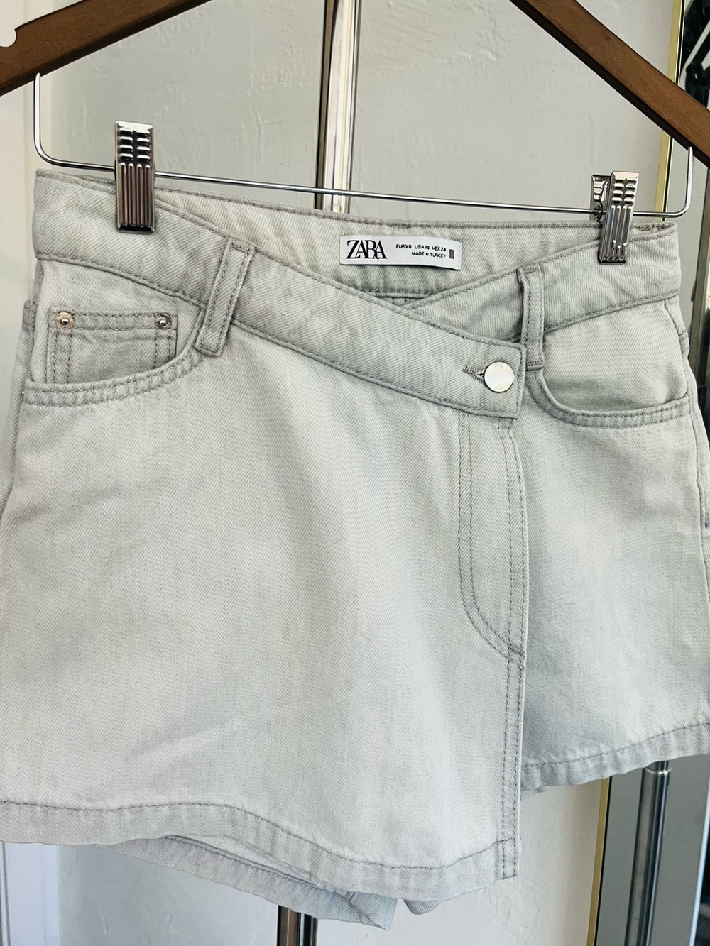 Zara Light Blue Denim Wrap-Front Skort size XS